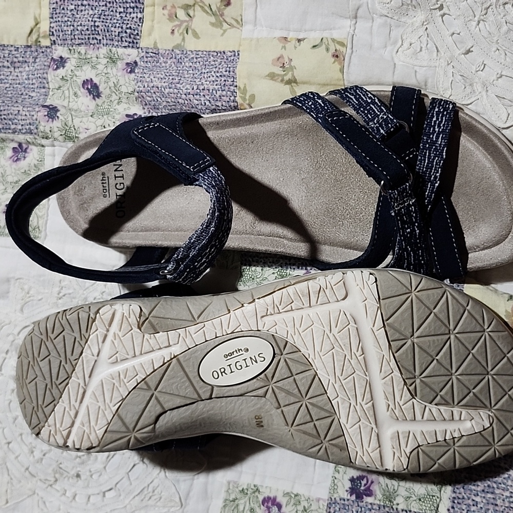 Earth Origins Blue Strappy Sandals with Cushioned Footbed - Picture 2 of 2